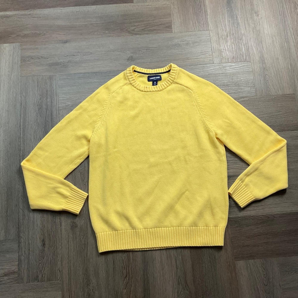 Lands End Drifter 100% Cotton Crewneck Raglan Sweater‎ Mens Medium 38-40 Yellow